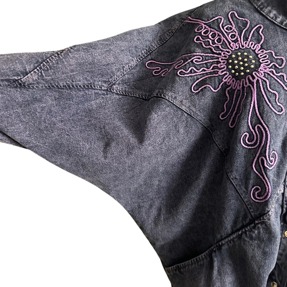 Vintage Pado California Purple Acid Wash Denim Jacket Batwing Embroidered L - Picture 3 of 9